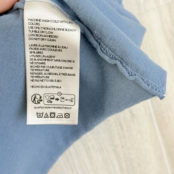 We The Free People Tee Shirt Women XL Blue Cropped Boxy Rolled Sleeve Raw Hem - Picture 5 of 10